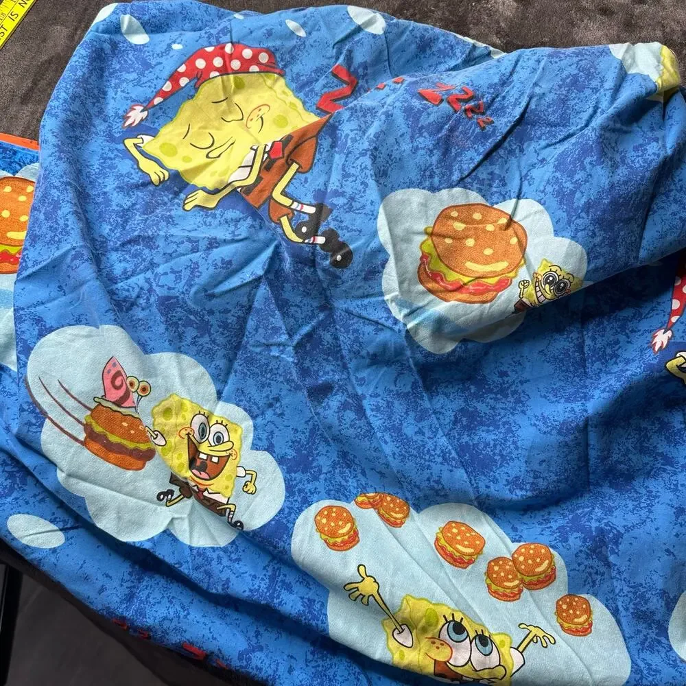 VTG Spongebob Squarepants Wake Up Pants Twin Sheet Set Fitted Flat Pillow Shams
